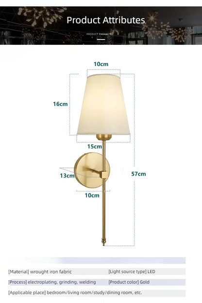 American Industrial Style Wall Lamp Fabric Lampshade Bedroom Bedside Sconces Retro Bathroom Night Light Fixture Home Decoration