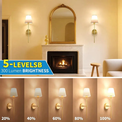 Battery Operated Wall Sconce Set of 2 Gold Rechargeable Wireless Wall Lights with Remote Dimmable RGB LED Bulbs 13 Color Option