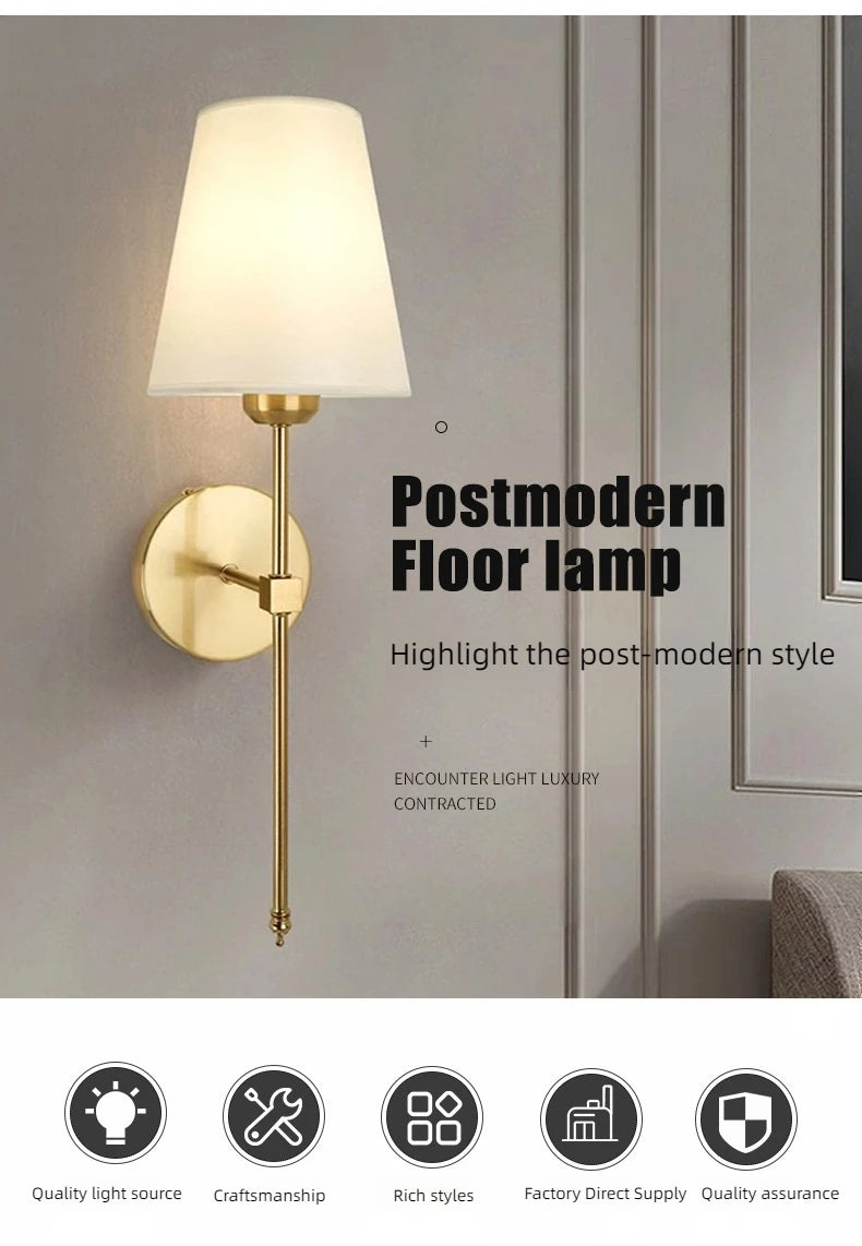 American Industrial Style Wall Lamp Fabric Lampshade Bedroom Bedside Sconces Retro Bathroom Night Light Fixture Home Decoration