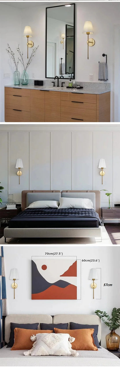 American Industrial Style Wall Lamp Fabric Lampshade Bedroom Bedside Sconces Retro Bathroom Night Light Fixture Home Decoration