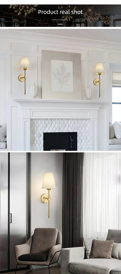 American Industrial Style Wall Lamp Fabric Lampshade Bedroom Bedside Sconces Retro Bathroom Night Light Fixture Home Decoration