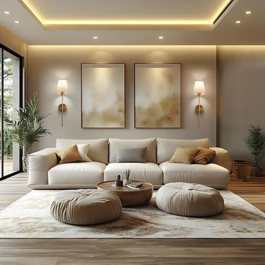 Battery Operated Wall Sconce Set of 2 Gold Rechargeable Wireless Wall Lights with Remote Dimmable RGB LED Bulbs 13 Color Option