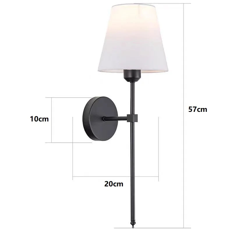 American Industrial Style Wall Lamp Fabric Lampshade Bedroom Bedside Sconces Retro Bathroom Night Light Fixture Home Decoration